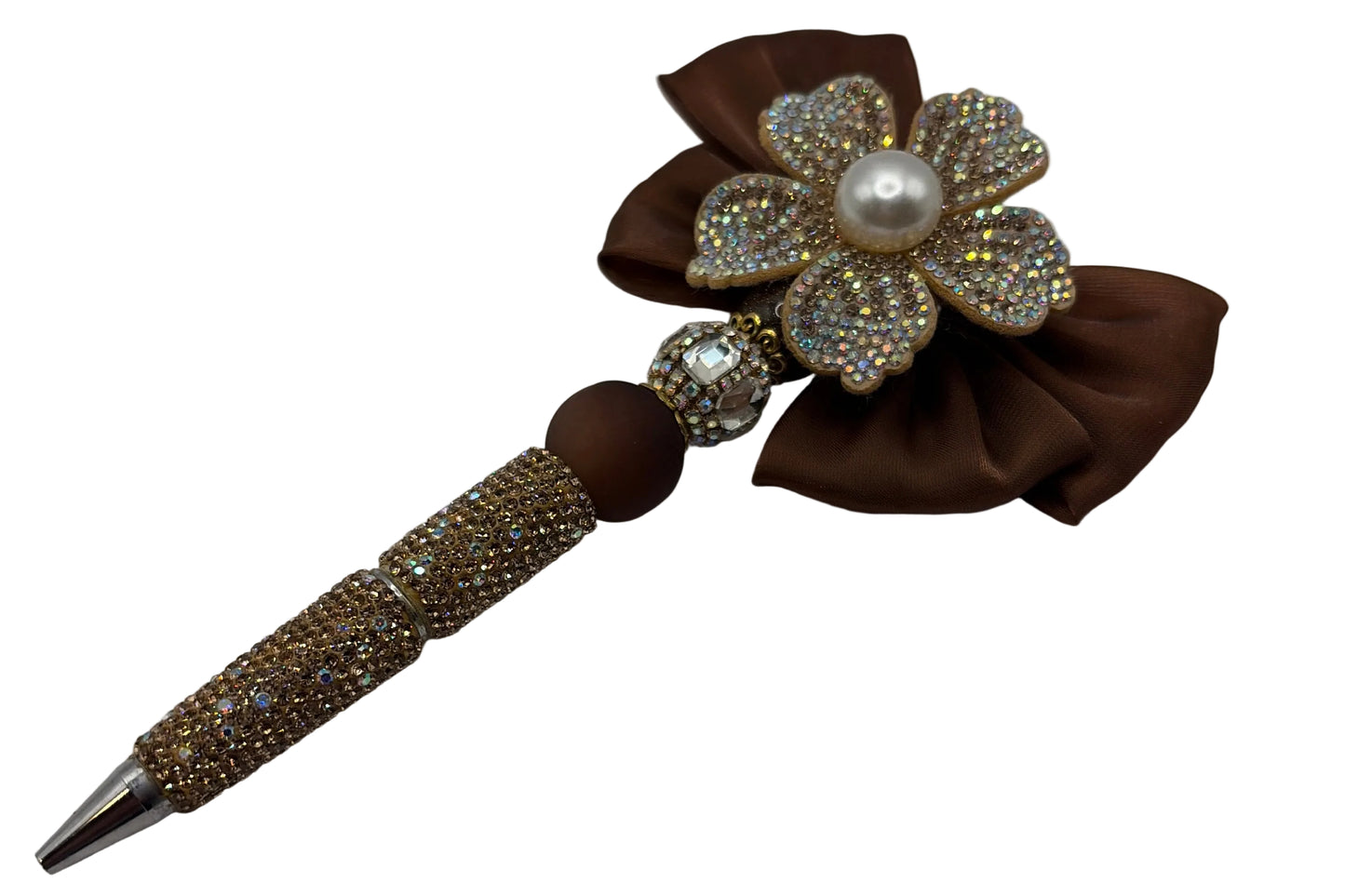 Brown Pearl Flower Bow PEN